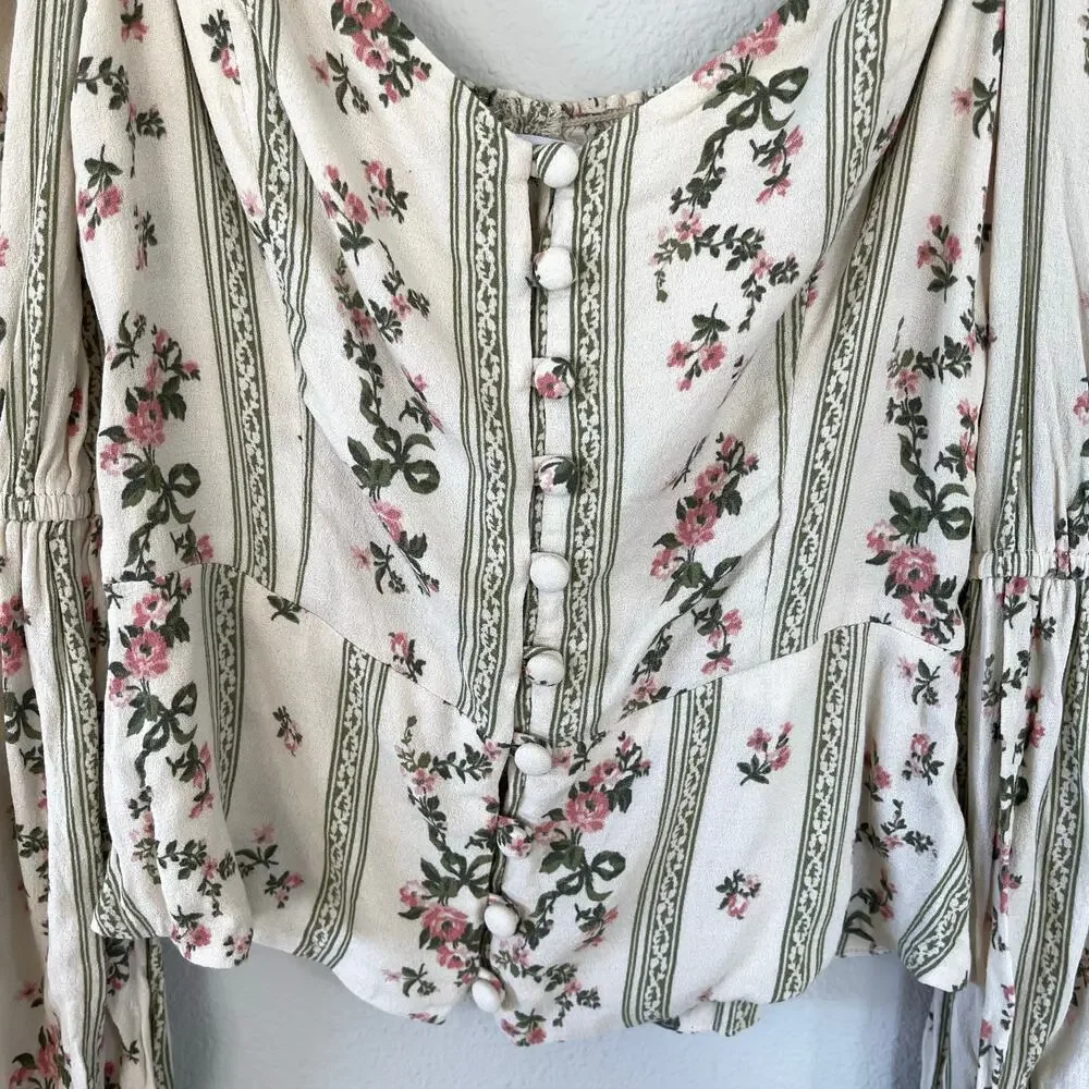 Reformation Cera Floral Pink Green Blouse (4)